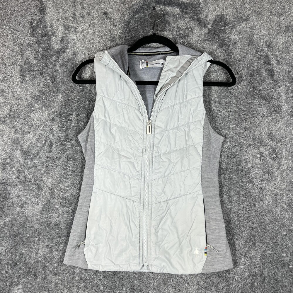 Smartwool Vest Womens XS Gray Quilted Hooded Insulated Full Zip Merino Wool